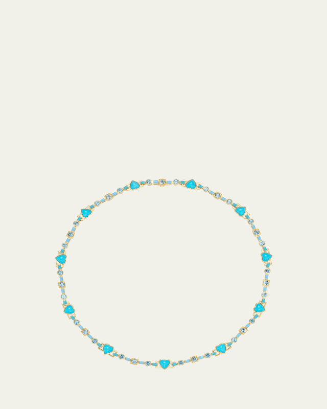 18K Yellow Gold Blue Heart Tennis Necklace